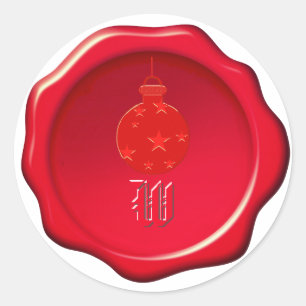 Pegatina de sello de cera rojo con bola de Navidad