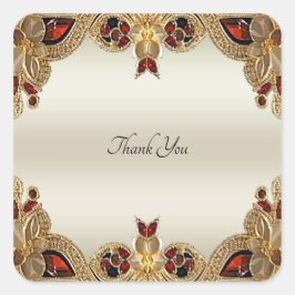 Pegatina De Sello De Gemstone Rojo De Flores Dorad