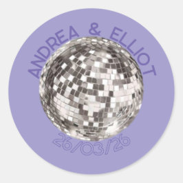 Pegatina de sello de sobre de boda disco retro púr