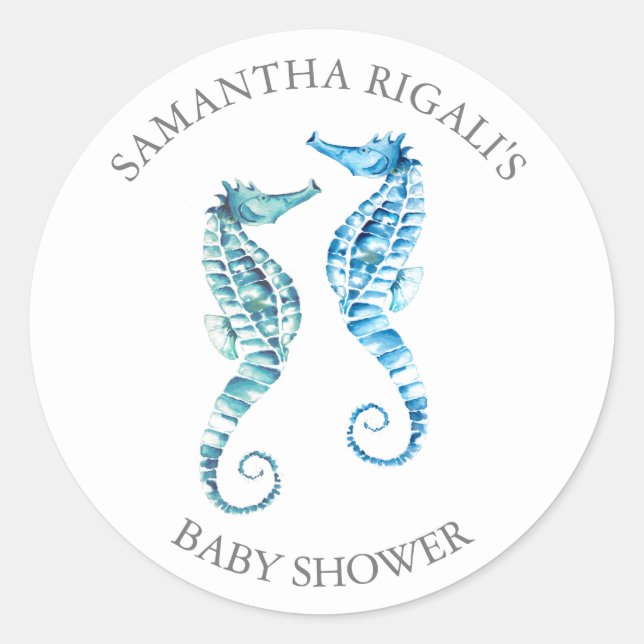 Pegatina de sello para sobres, Blue Seahorse Baby  (Anverso)