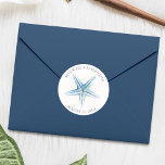 Pegatina de sello para sobres, Boda Blue Starfish<br><div class="desc">Pegatinas de Starfish Beach Wedding personalizados con nombres de novias y novios y fecha de boda presentan una réplica de mi arte acuarela original en tonos azules. Estacionamiento de Ocean, Invitaciones a duchas de novias, Guardar las tarjetas de fecha, Tarjetas de solicitud de dama de honor, Tarjetas de agradecimiento y...</div>