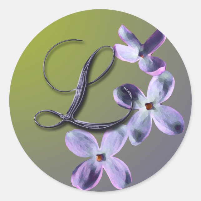Pegatina de Sello para sobres de L Monograma Lilac (Anverso)