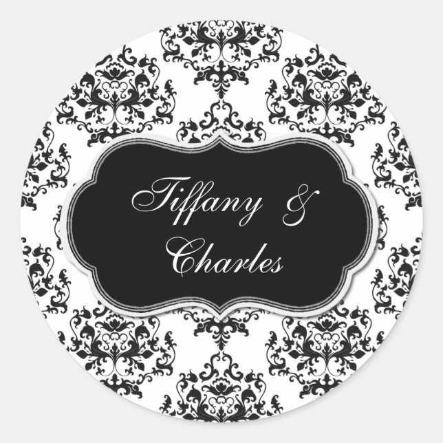 Pegatina de Sello para sobres de matrimonio Damask (Anverso)