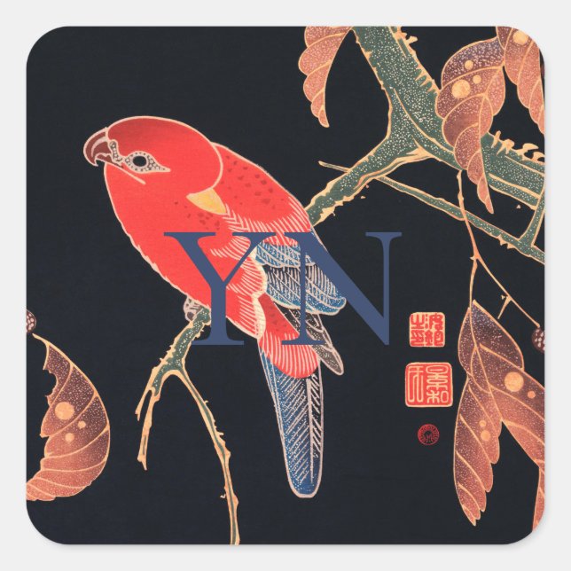 PEGATINA de sello para sobres : WOODBLOCK JAPONÉS (Anverso)