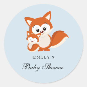 Pegatina de sellos Baby Shower Favor de Fox Blue B