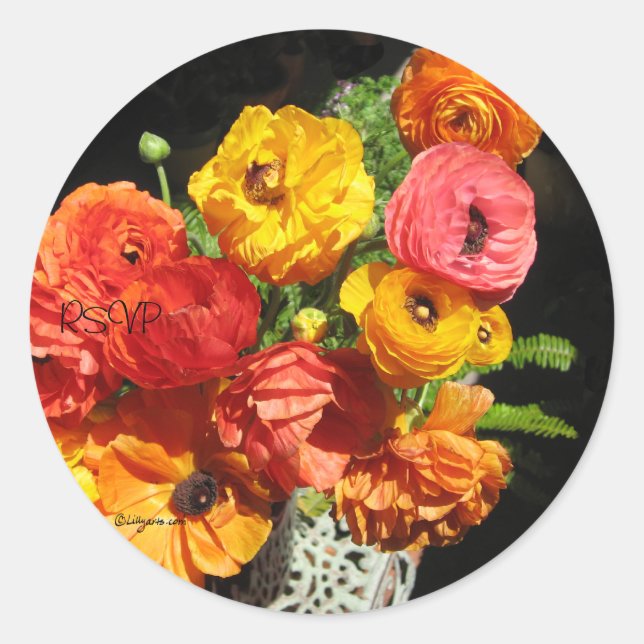 Pegatina de sellos de Boda Ranunculas Flowers RSVP (Anverso)