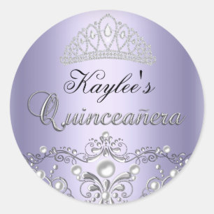 Pegatina de Silver y Purple Damask Pearl Quinceane