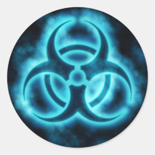 Pegatina de símbolos de riesgo de biología azul el