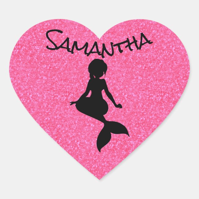 Pegatina de sirena rosa purpurina (Anverso)