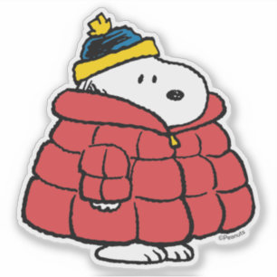 Pegatina de Snoopy en invierno con abrigo inflado