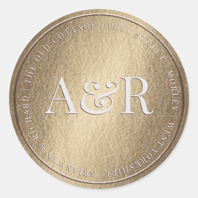 Pegatina de sobre dorado con monograma (Anverso)