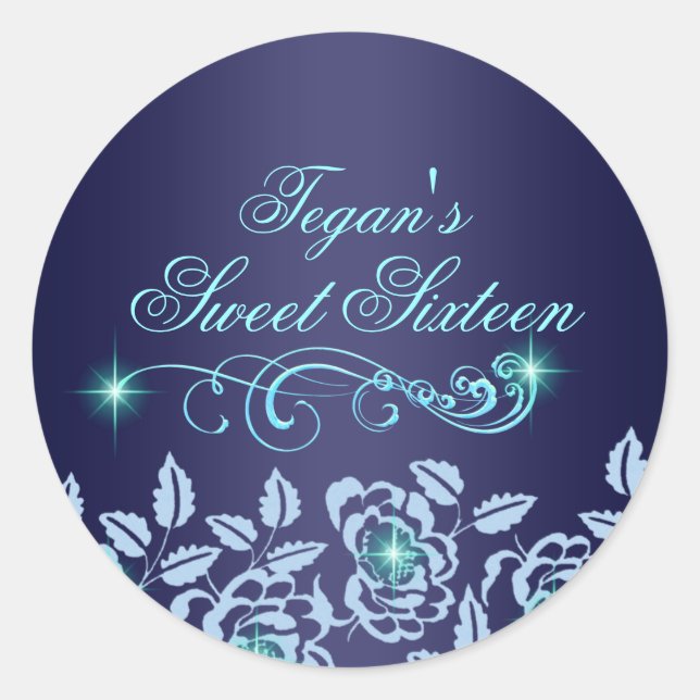 Pegatina de sobres Princess Blue Rosa Sweet 16 (Anverso)