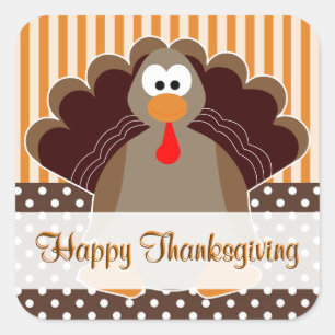 Pegatina de tarjetas planas Cute Turkey Happy Acci