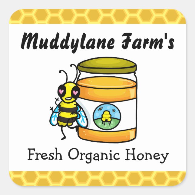 Pegatina de tarro de miel personalizable (Anverso)
