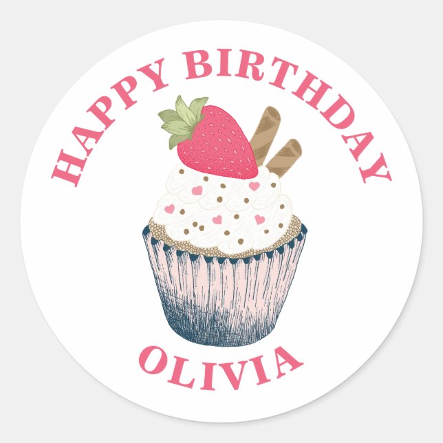 Pegatina de tarta de fresa - Sprinkles de corazón  (Anverso)