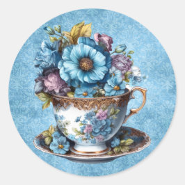 Pegatina de taza de té floral redonda