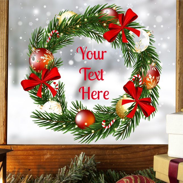 Pegatina de texto de Navidades personalizados para (Personalized Christmas Wreath Window Sticker)