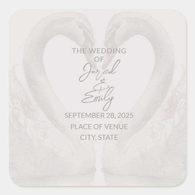 Pegatina de texto Personalizado Boda Swan (Anverso)