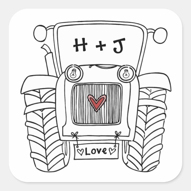 Pegatina de Tractor de Boda de País Personalizado (Anverso)