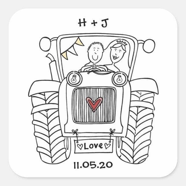 Pegatina de Tractor de Boda de País Personalizado (Anverso)