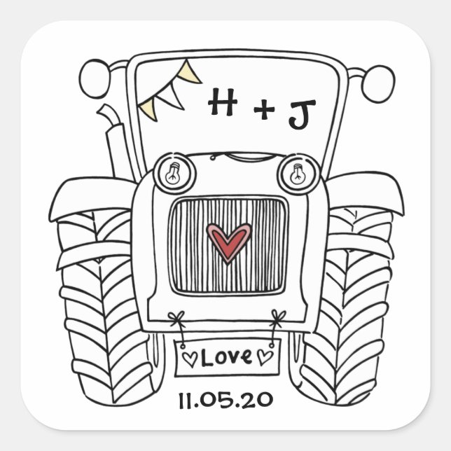 Pegatina de Tractor de Boda de País Personalizado (Anverso)