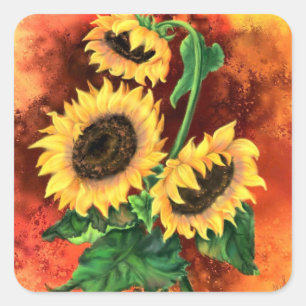 Pegatina de tres girasoles - Pintura