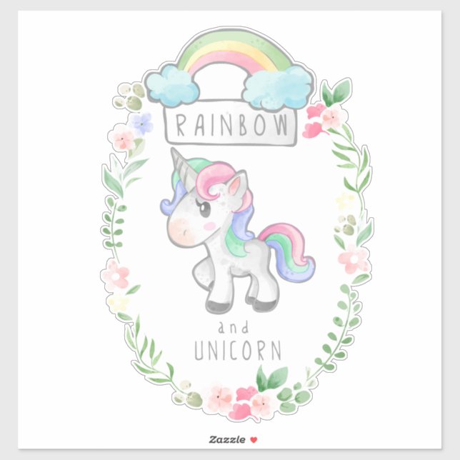 Pegatina de unicornio arcoiris (Hoja)