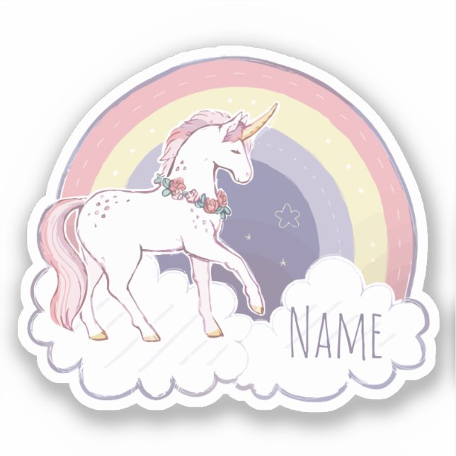 Pegatina de unicornio arcoiris personalizado (Anverso)