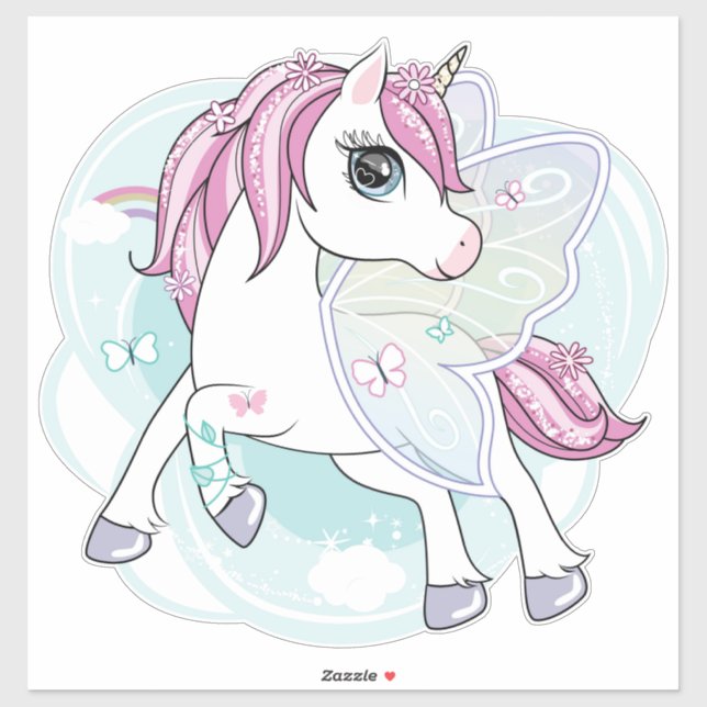 Pegatina de Unicornio y Mariposas (Hoja)