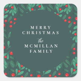 Pegatina de vacaciones de marco floral para Navida