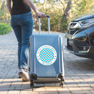 Pegatina de vacaciones de tablero de ajedrez azul 