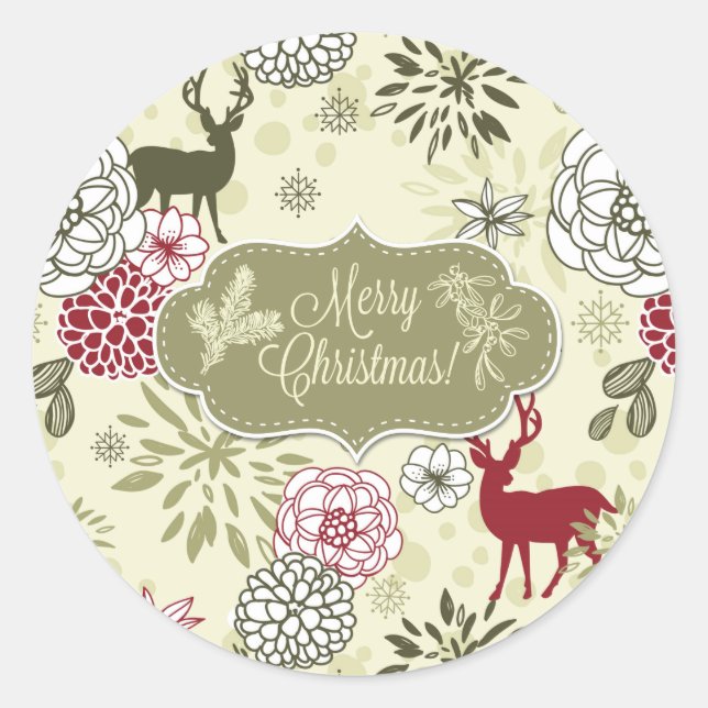 Pegatina de vacaciones de venado verde/rojo (Anverso)