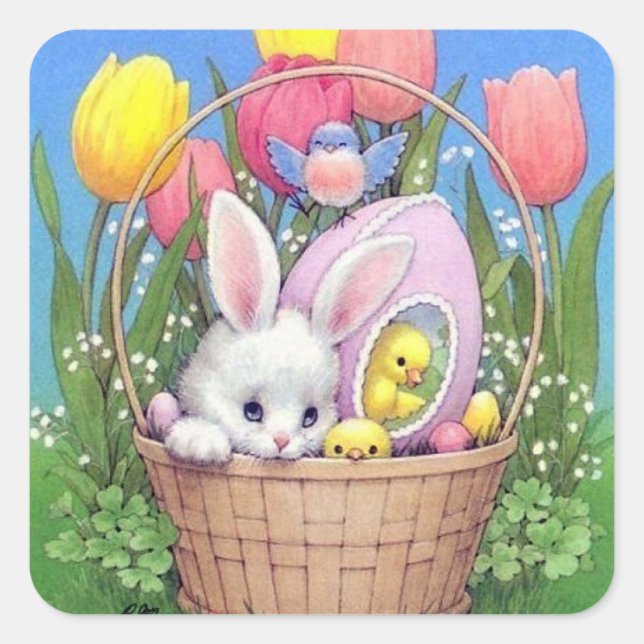 Pegatina de vacaciones del conejito Esater retro v (Anverso)