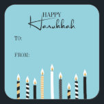 Pegatina de vacaciones feliz de las velas de Hanuk<br><div class="desc">Personalice el texto personalizado anterior. Puede encontrar elementos de coordinación adicionales en nuestra colección "Modern Happy Hanukkah Candles".</div>