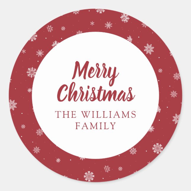Pegatina de vacaciones rojas con copos de nieve (Anverso)