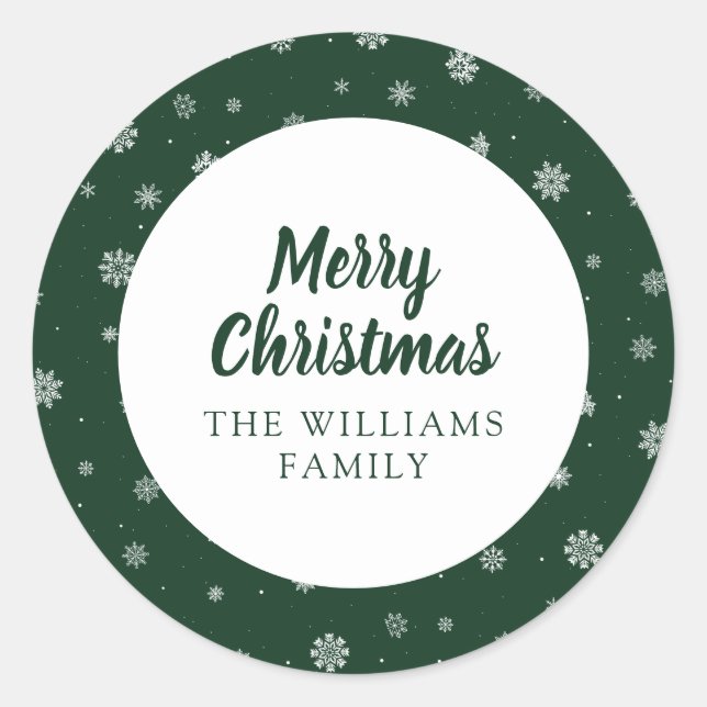 Pegatina de vacaciones verdes con copos de nieve (Anverso)
