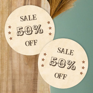 Pegatina de venta de promoción de la tienda marrón