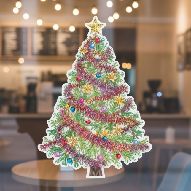Pegatina de ventana de árbol de Navidad para fiest (Quickly transform a plain window into a joyful holiday display.)