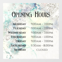 Pegatina de ventana de horario de apertura con pur