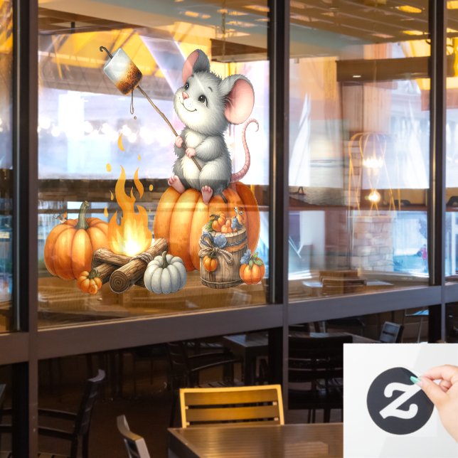 Pegatina de ventana de ratón de otoño (ventana del restaurante)