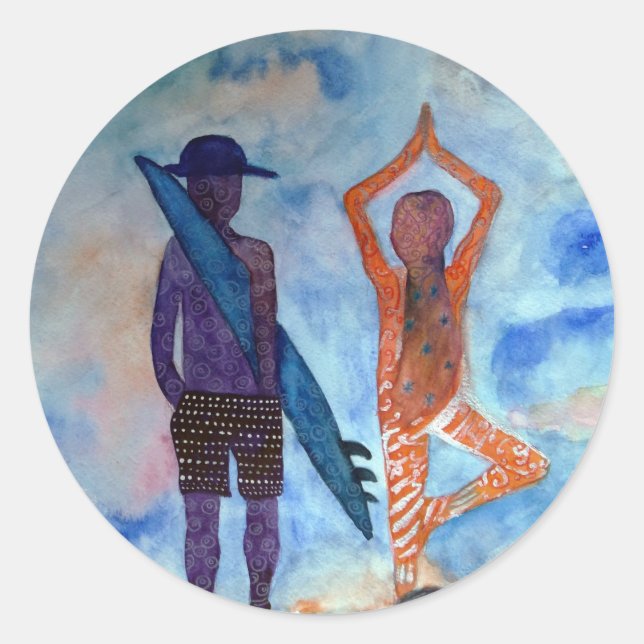 Pegatina de verano de Surf Yoga (Anverso)