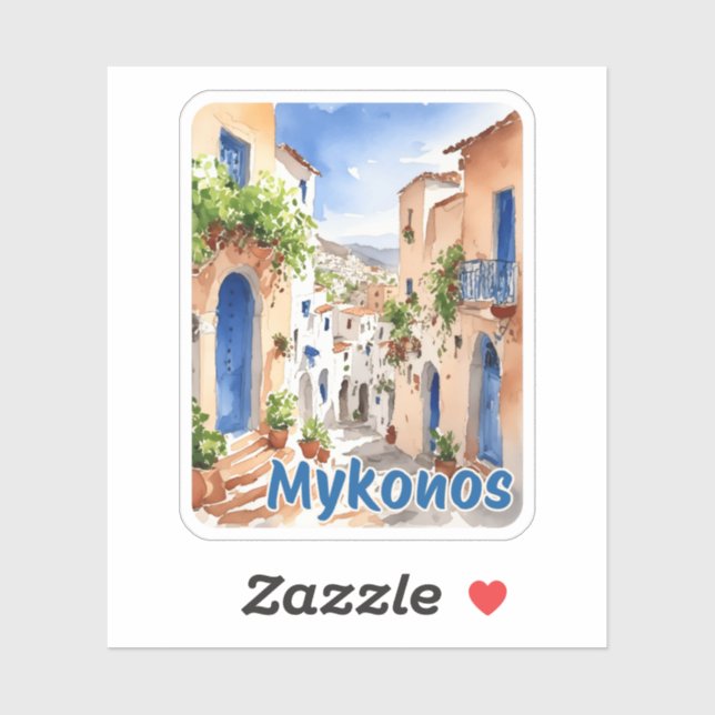 Pegatina de viaje a Mykonos Grecia (Hoja)