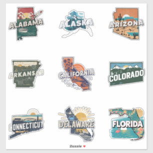 Pegatina de Viajes Retro de Cincuenta Estados Part