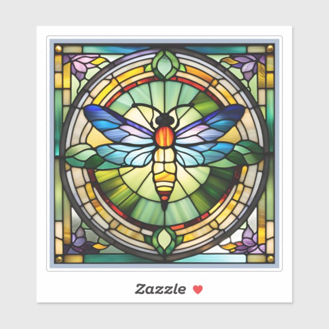 Pegatina de vidrio manchado de libélula (Hoja)