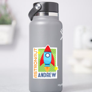 Pegatina de vinílico de nombre astronauta de cohet