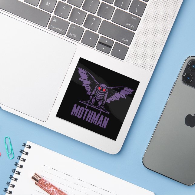 Pegatina de vinilo con forma personalizada mothman (Ordenado portátil con iPhone)