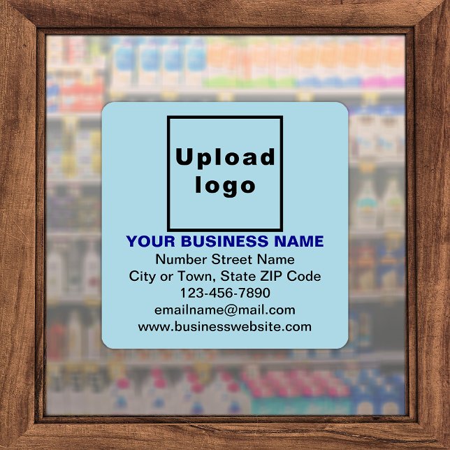 Pegatina de vinilo cuadrado de gran tamaño azul de (Advertise your business. Your business brand on light blue square vinyl sticker.)