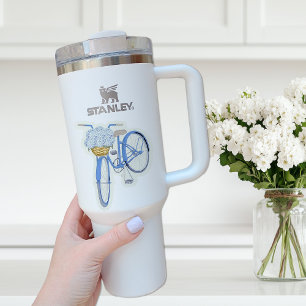 Pegatina de vinilo de bicicleta azul con hortensia