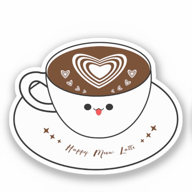 Pegatina de vinilo de café Kawaii Meow Latte (Anverso)