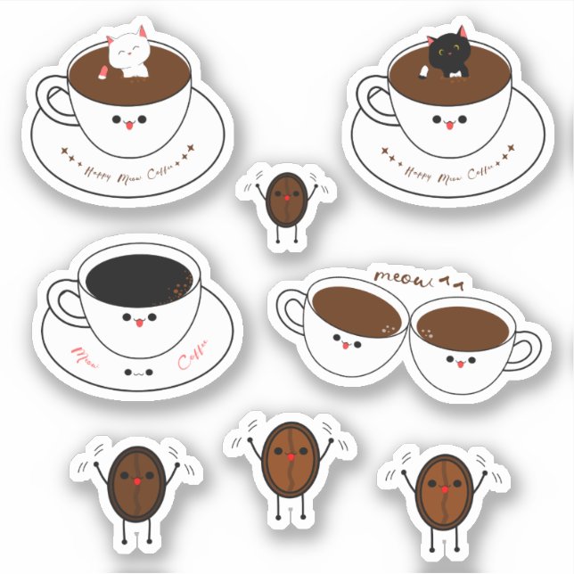 Pegatina de vinilo de café Meow Kawaii (Anverso)